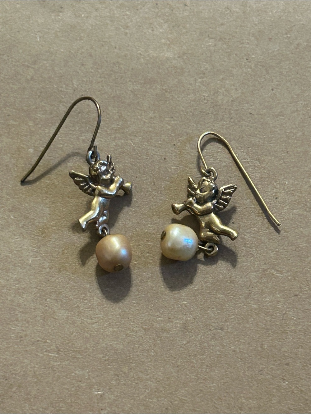 Vintage 90’s Angel Charm Pearl Drop Earrings